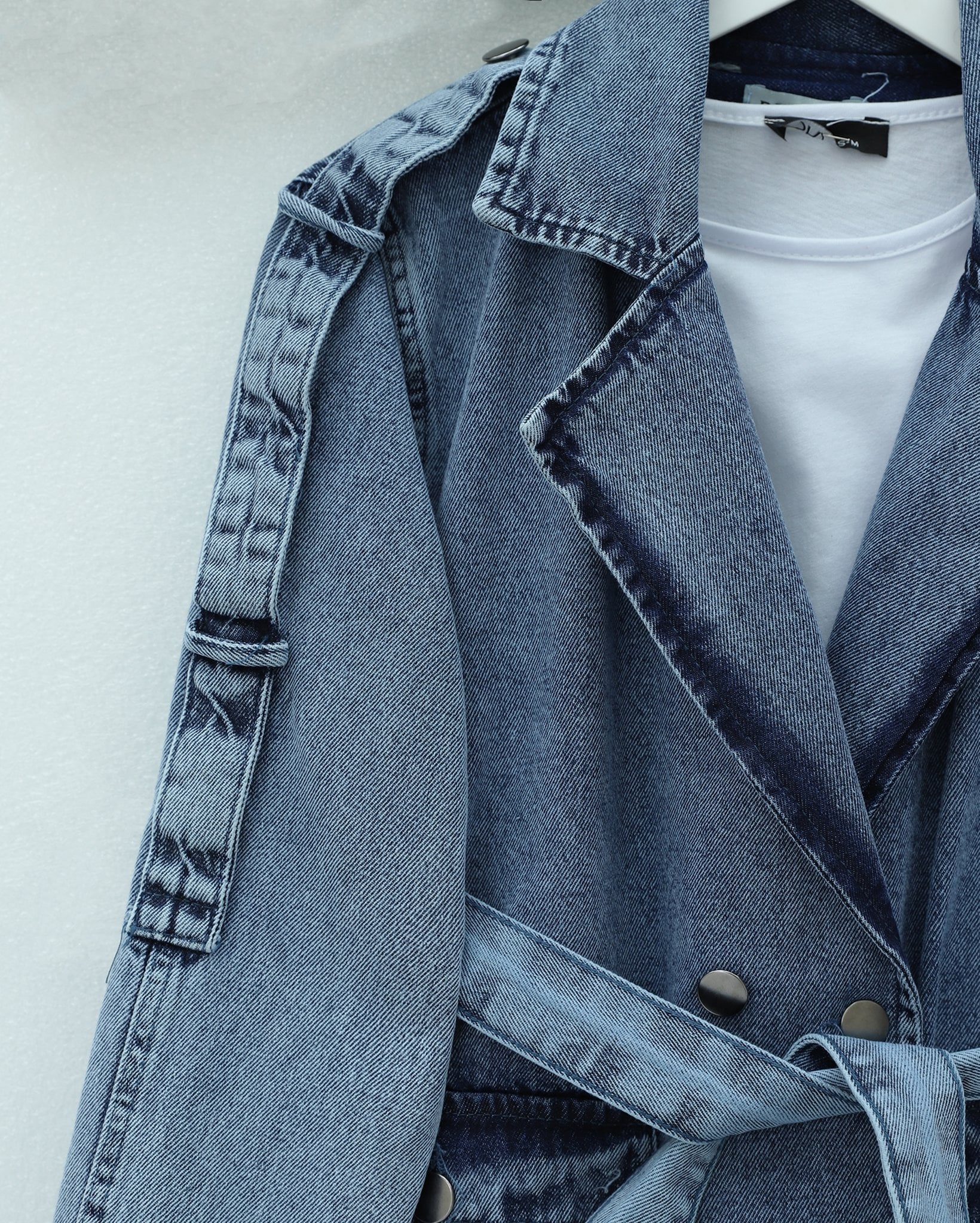 Pocketed Belted Buttoned Denim Trench Coat - Ice Blue - Podyumplus - by Peralane - photo 4