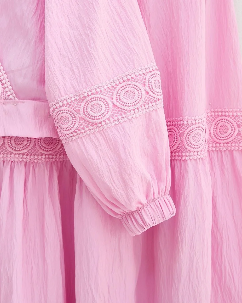 Lace Detailed Wrap Blouse and Crep Skirt Set - Pink - Podyumplus - by Peralane - photo 8