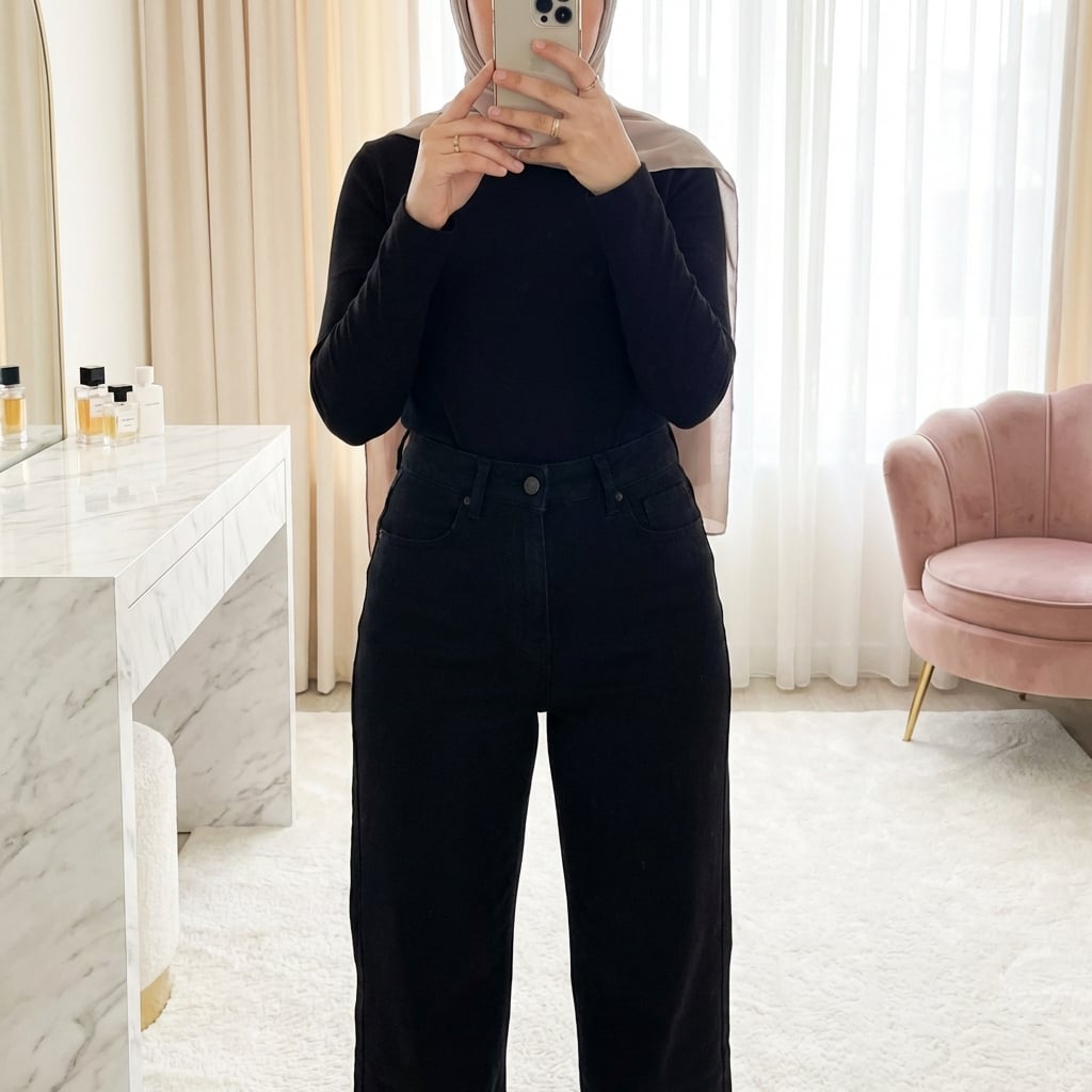 Black High-Waisted Palazzo Jeans with Pockets and Zip - Podyumplus - by Peralane - photo 3