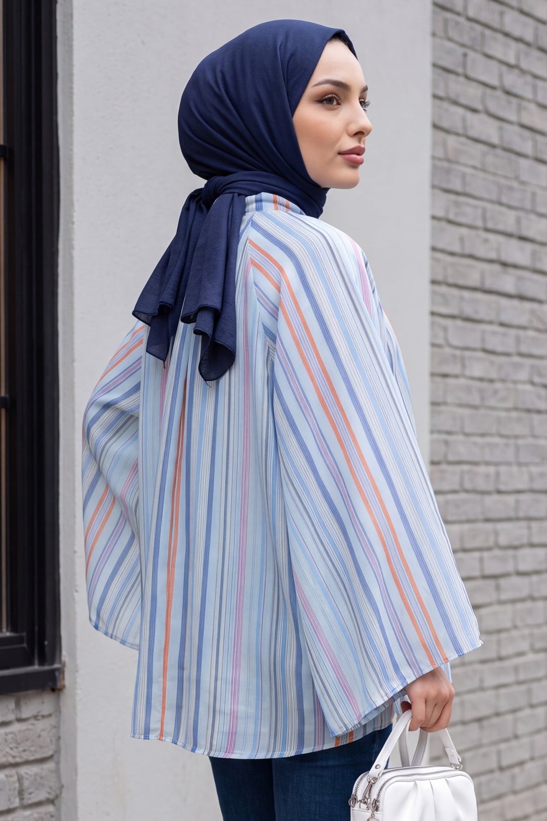 Light Blue Striped Lined Oversize Voile Tunic - Podyumplus - by Peralane - photo 6