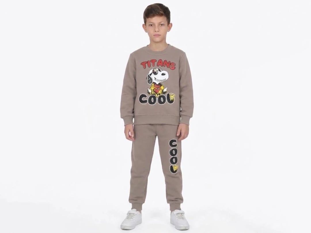 Snoopy Print 3-Thread Brushed Boys' Tracksuit Set - CMK - by Peralane