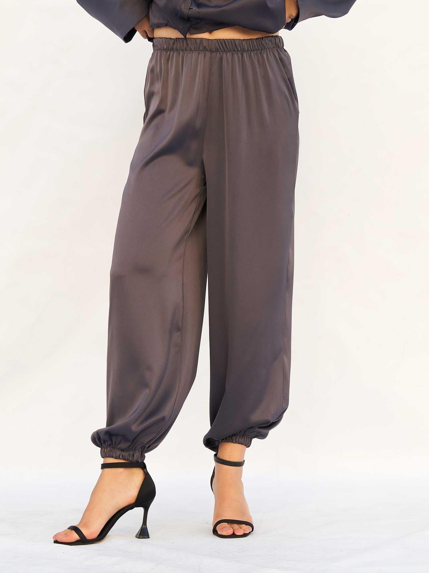 Women's Satin Pajama Set with Mandarin Collar Top and Elasticated Trousers - Lefon - by Peralane - photo 2