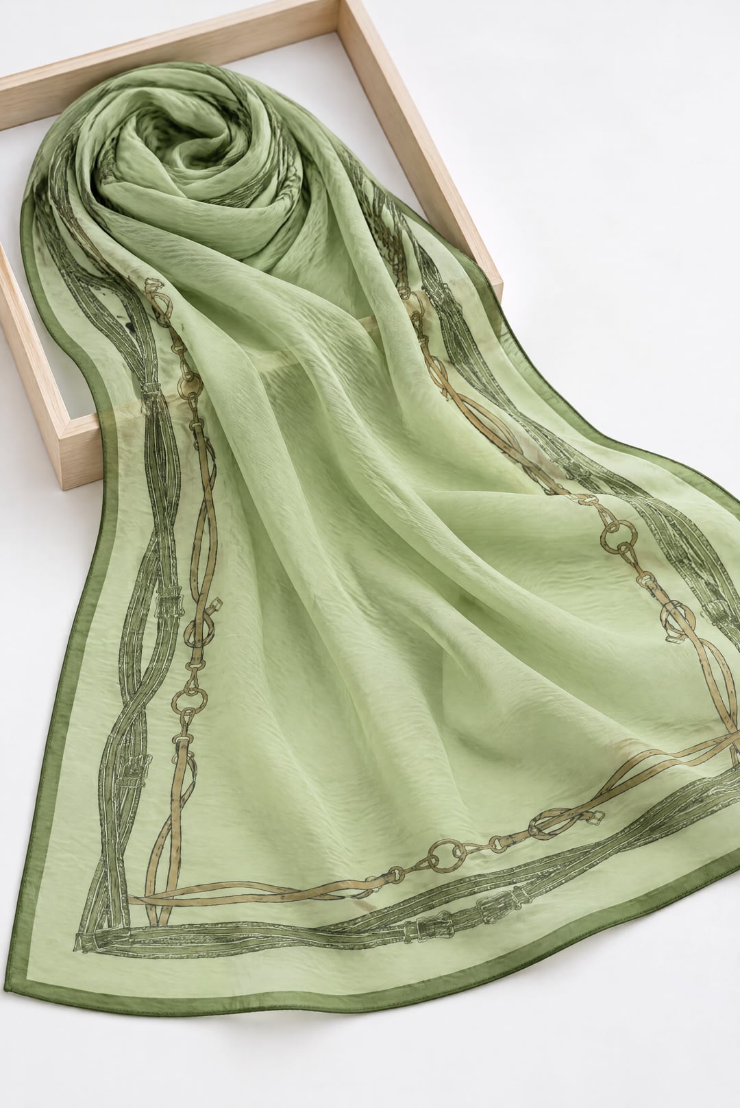Belt Patterned Silk Scarf - Light Green - Podyumplus - by Peralane