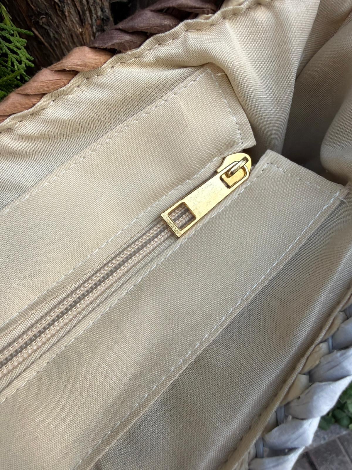 Woven Straw Tote Bag with Zig-Zag Pattern - Brown, Beige, Cream, Light Grey - Nesvay - by Peralane - photo 4