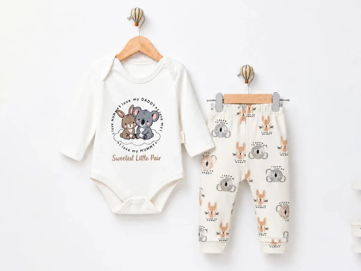 Koala Print Baby Bodysuit and Trousers Set - White - Supermini - by Peralane