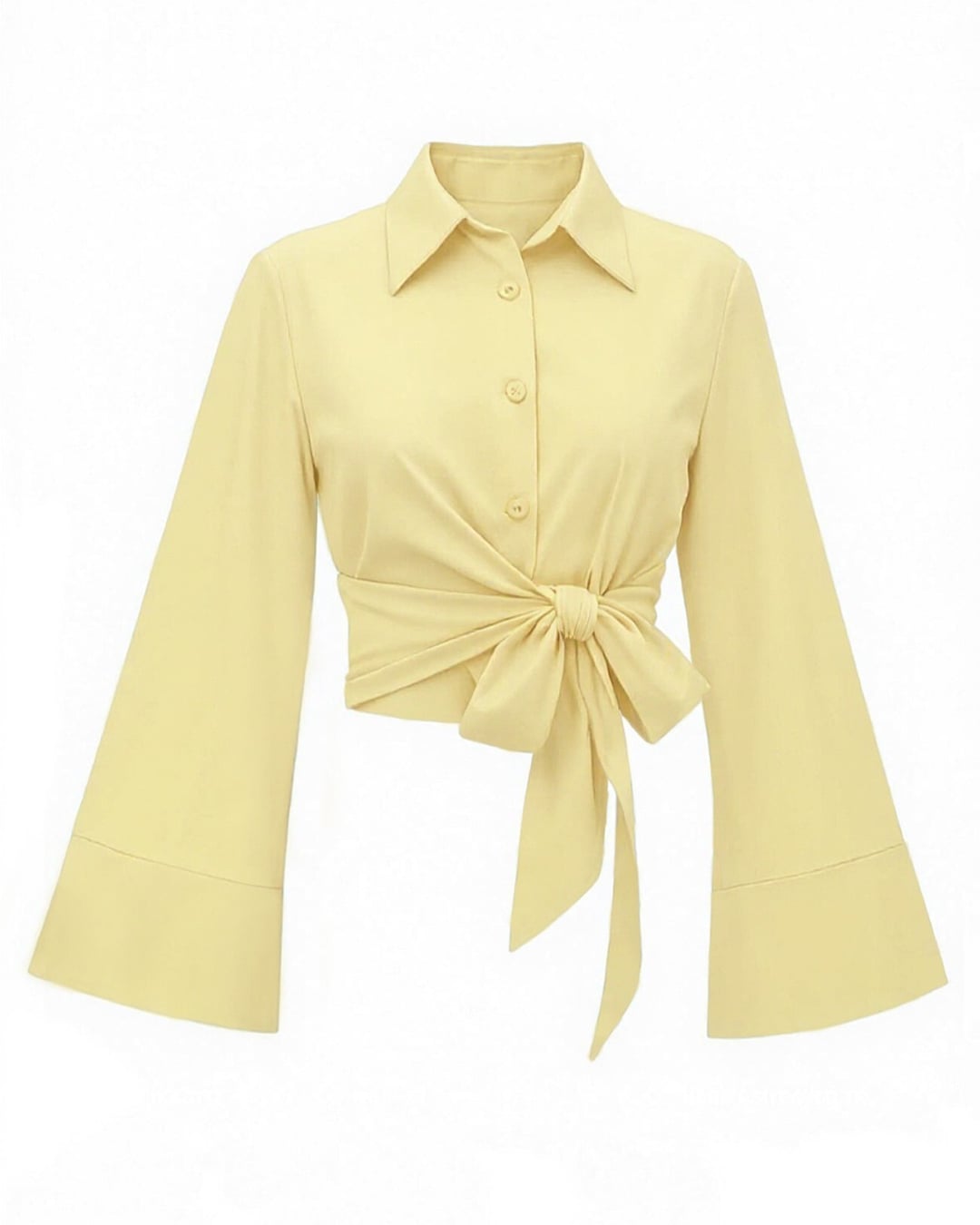 Side-Tie Spanish Sleeve Button-Up Blouse - Yellow - Podyumplus - by Peralane - photo 5