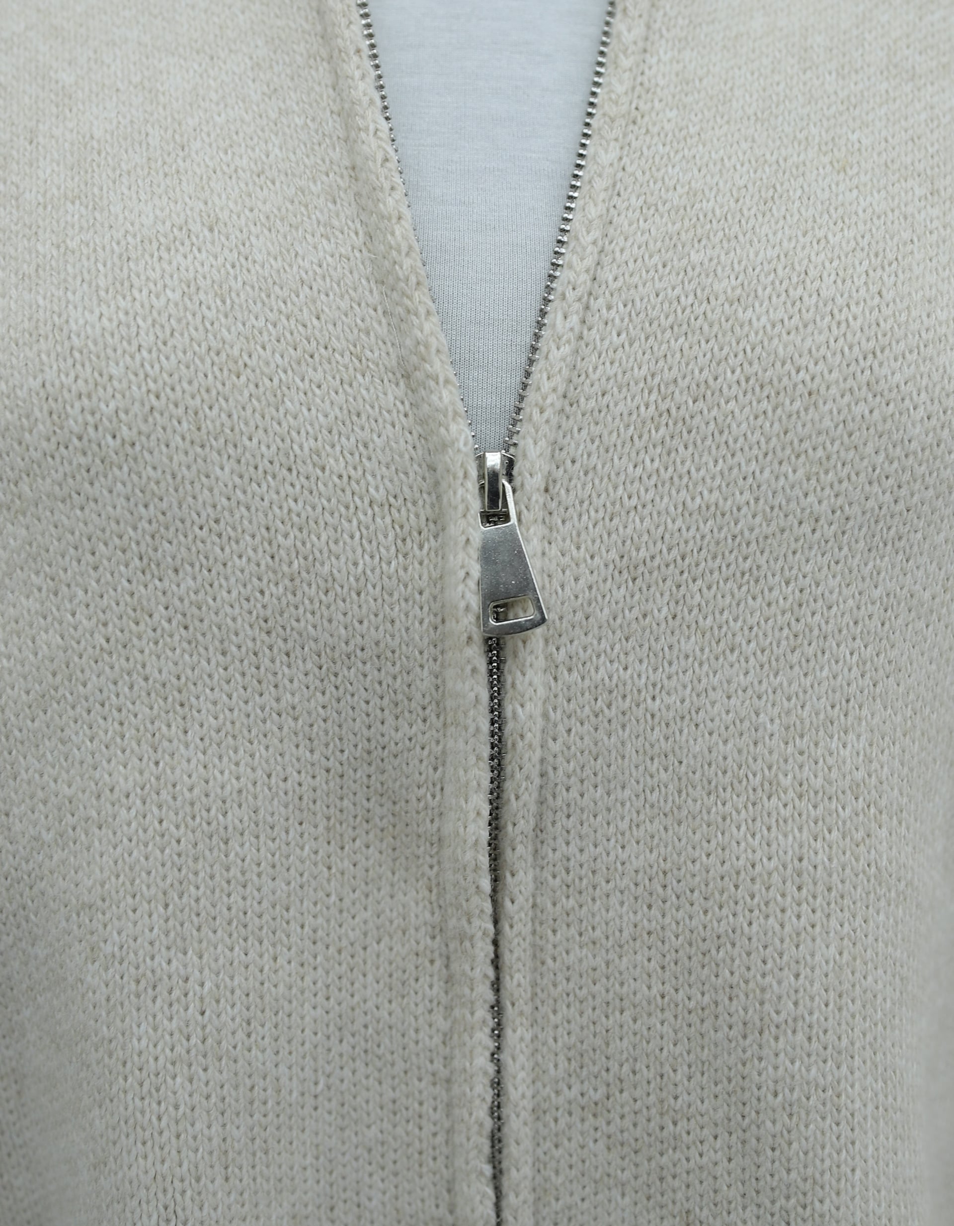 Half-Collar Zip-Front Stitch Detail Knit Cardigan - Cream - Podyumplus - by Peralane - photo 7