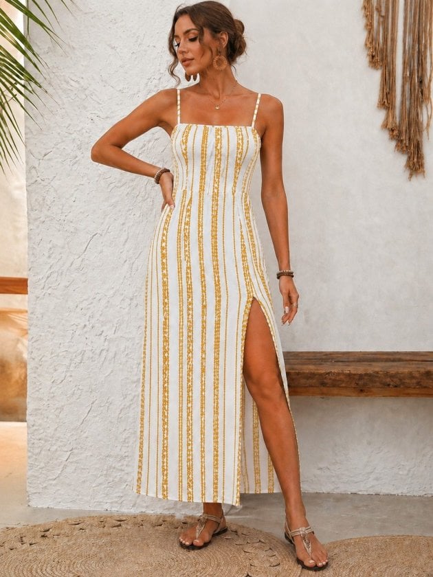 Women's Striped Slip Midi Dress with Spaghetti Straps - Janes - by Peralane - photo 2