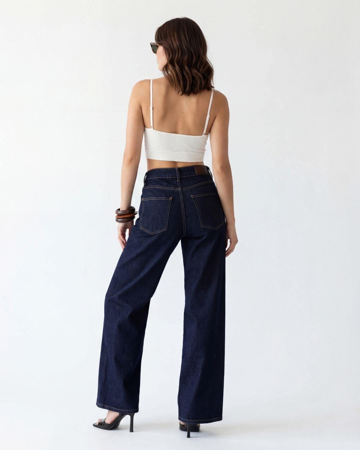 High Waist Wide Leg Dark Blue Denim Jeans - Fame - by Peralane - photo 3
