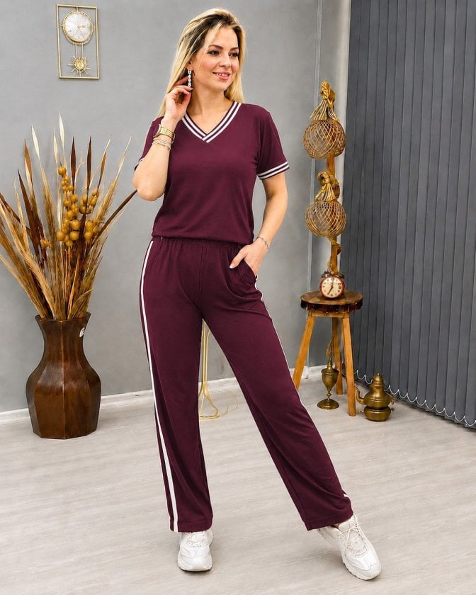 Women's V-Neck Short Sleeve Jersey T-Shirt and Trousers Loungewear Set - Janes - by Peralane - photo 3