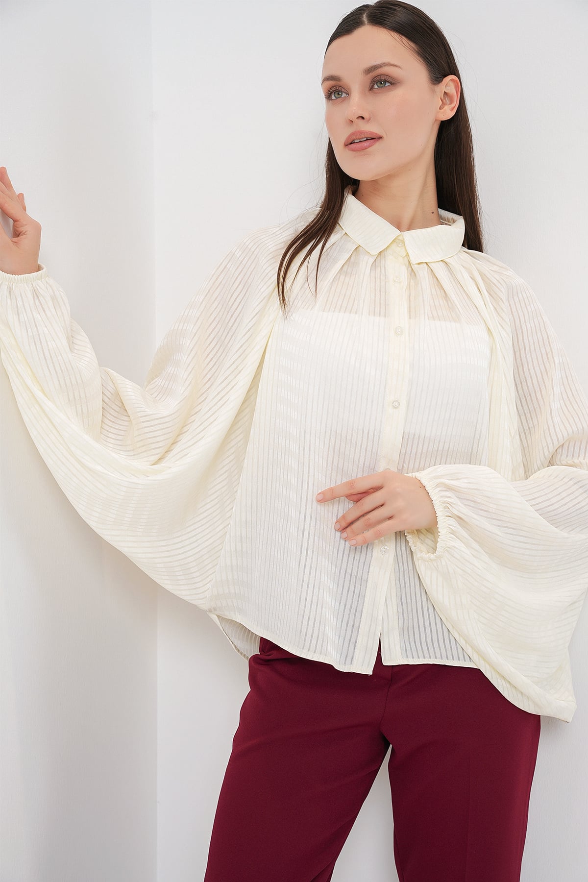 Women's Oversize Batwing Sleeve Blouse 20368 - Ecru - Bigdart - by Peralane - photo 4