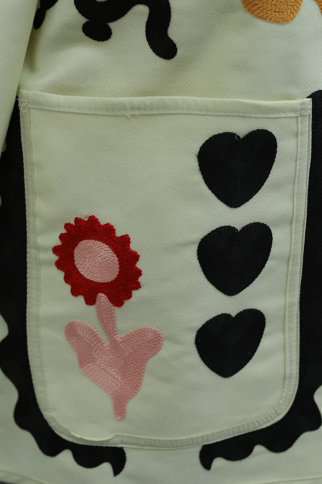 Cream Embroidered Pocket Gabardine Jacket with Button Front - Podyumplus - by Peralane - photo 9