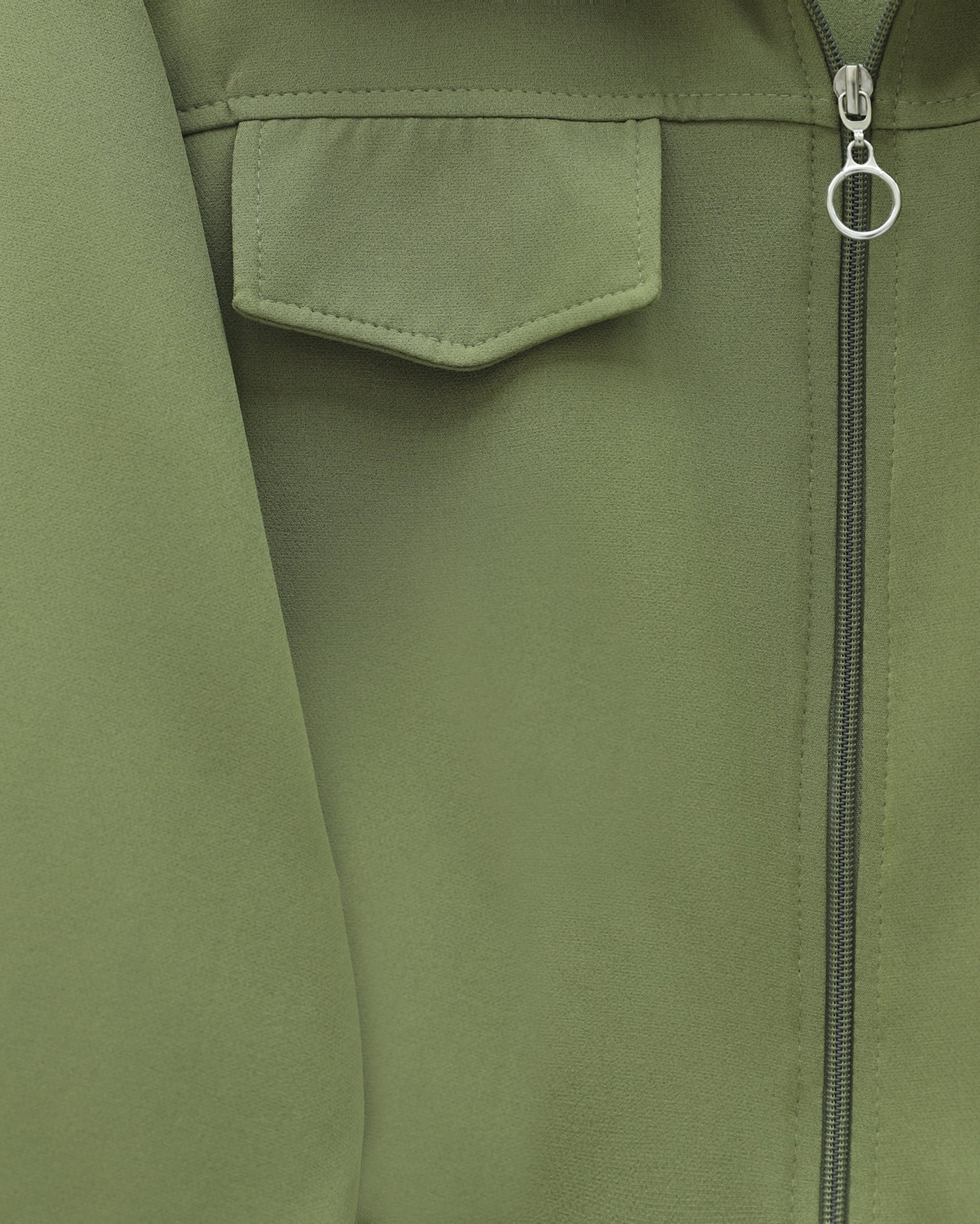 Zip-Front Drawstring Waist Two-Piece Set with Pockets - Olive Green - Podyumplus - by Peralane - photo 4