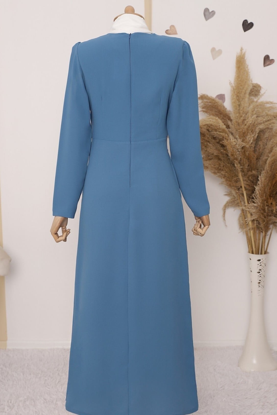 Wrap-Style Draped Long Dress with Asymmetric Hem - Blue - Podyumplus - by Peralane - photo 7