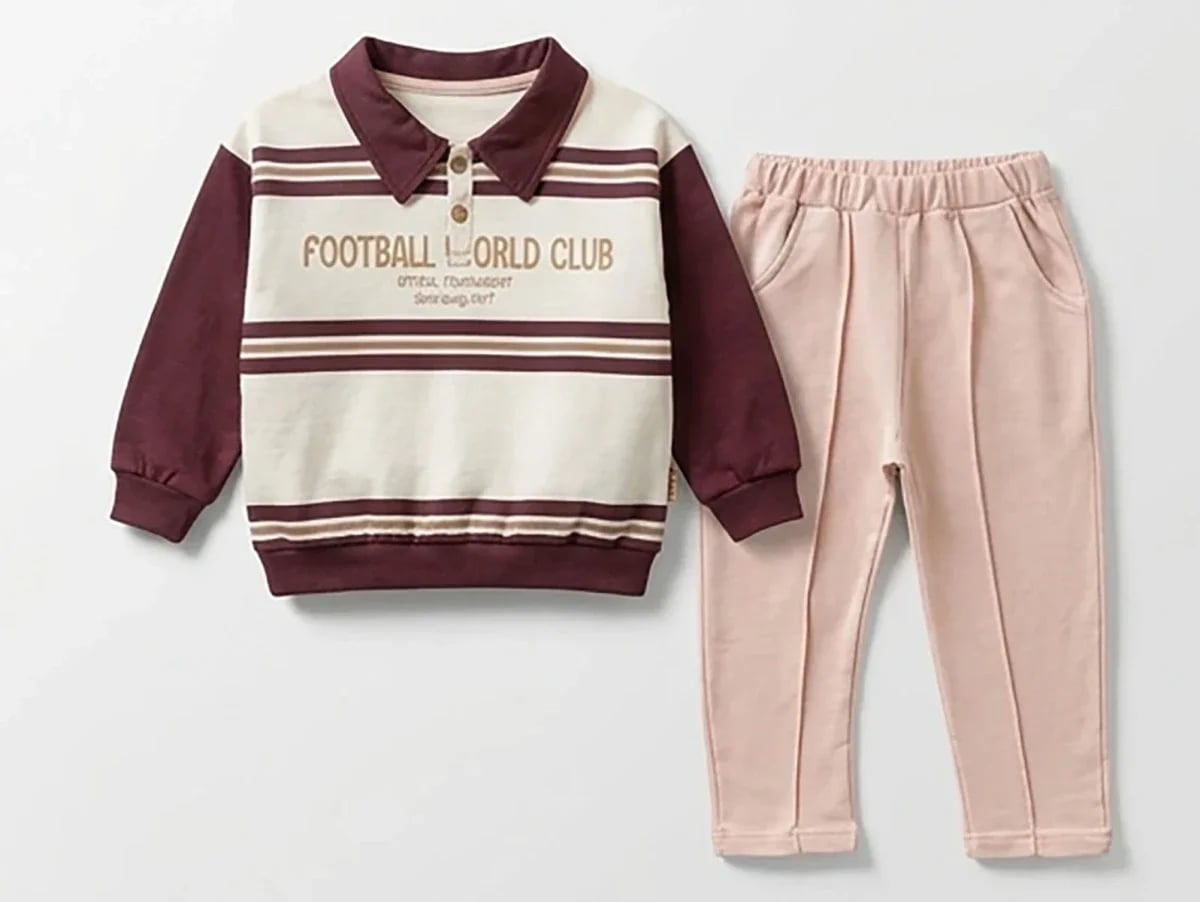 Boys' Football Print Sweatshirt and Trousers Set - Maroon - Vovido - by Peralane