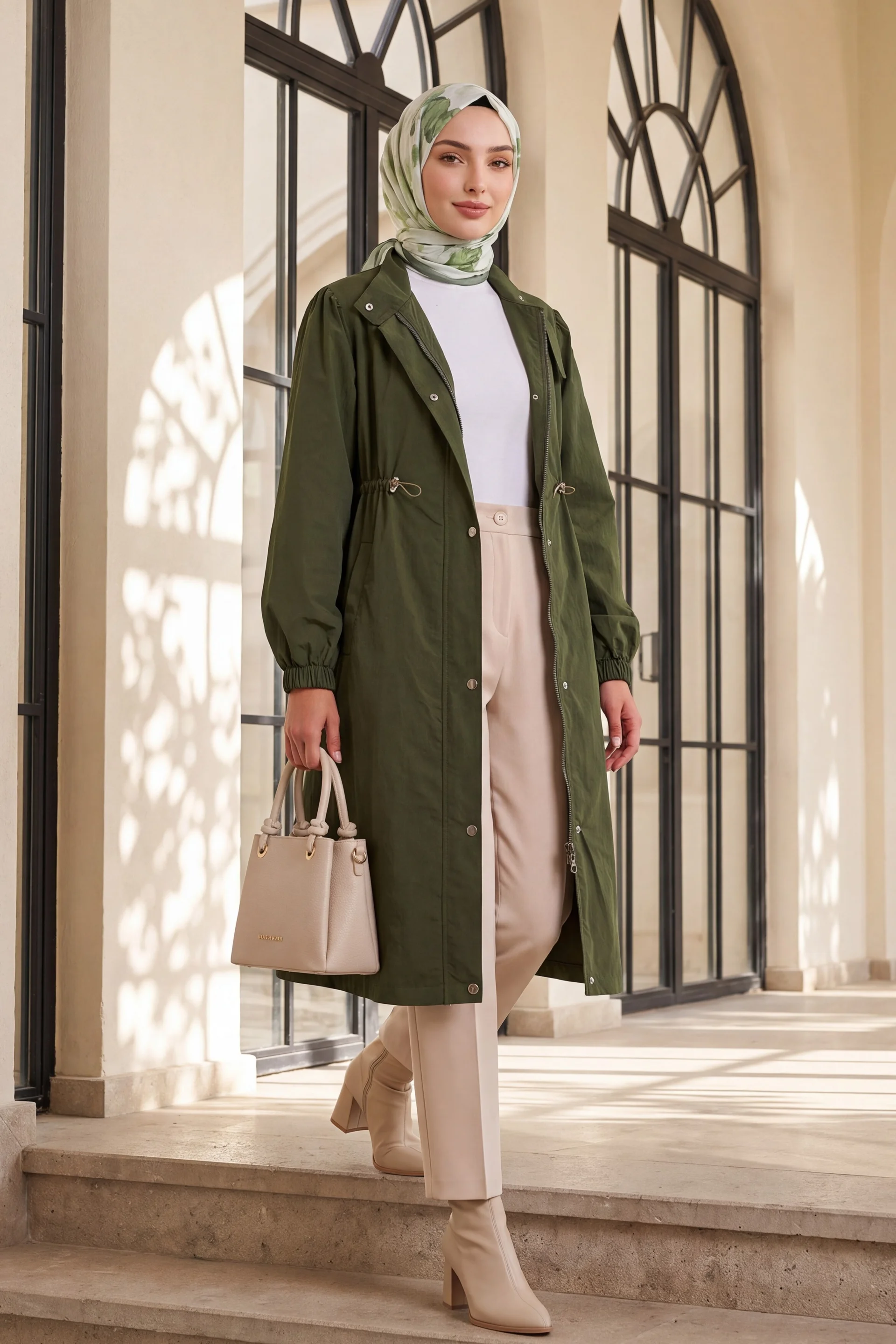 Long Lined Trench Coat in Olive Green - Bigdart - by Peralane - photo 2
