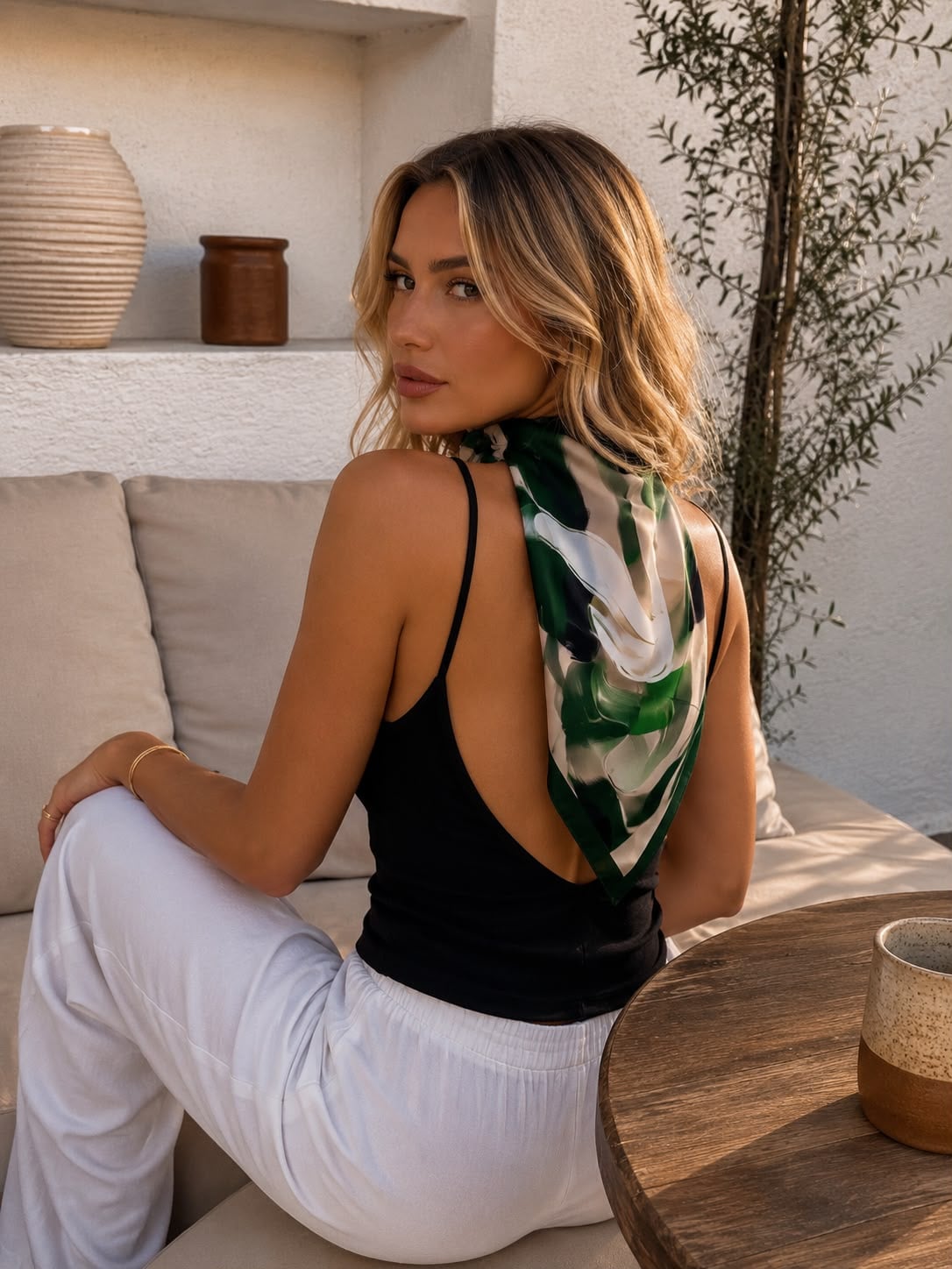 70x70 cm Green Batik Print Bandana Scarf for Women - Nesvay - by Peralane