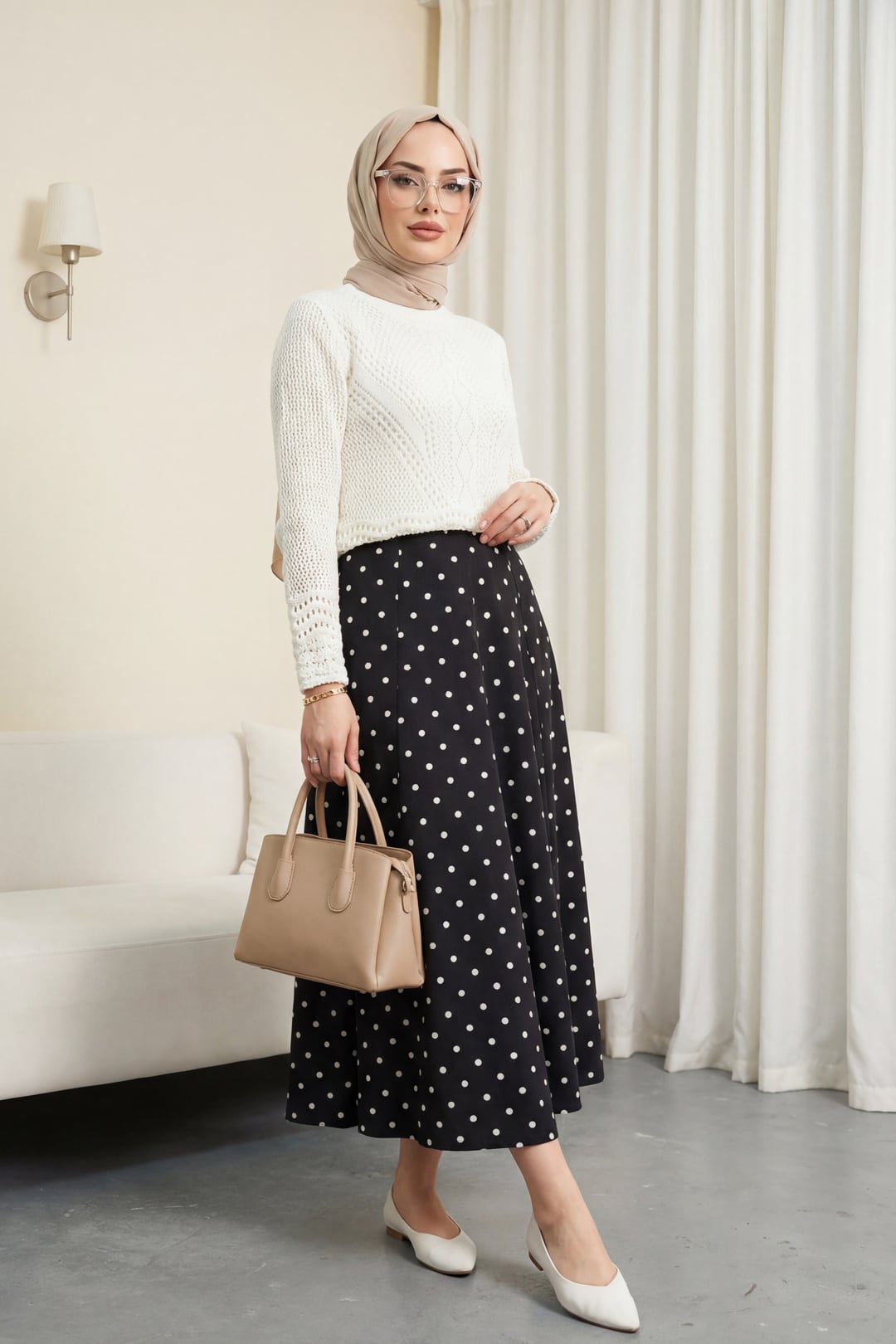 Black Polka Dot Lined Skirt with Back Zipper - Podyumplus - by Peralane - photo 4