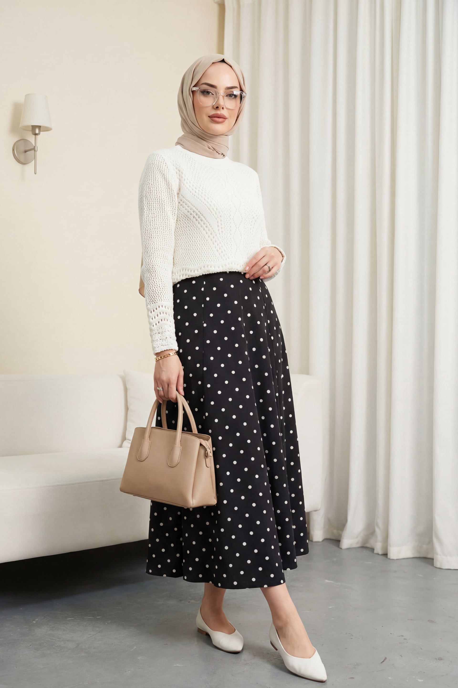 Black Polka Dot Lined Skirt with Back Zipper - Podyumplus - by Peralane - photo 4