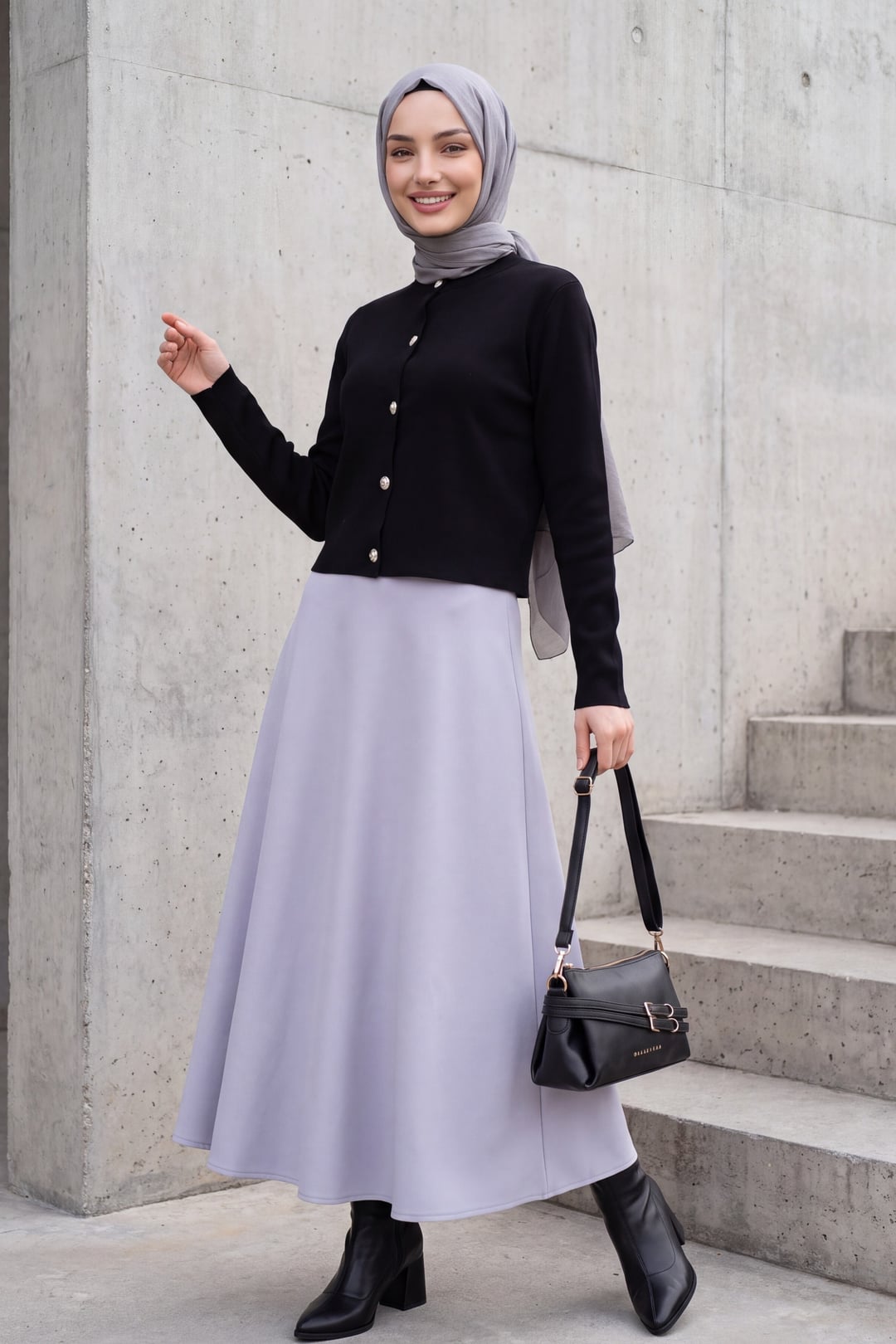 Flared Scuba Puff Skirt - Grey - Podyumplus - by Peralane - photo 4
