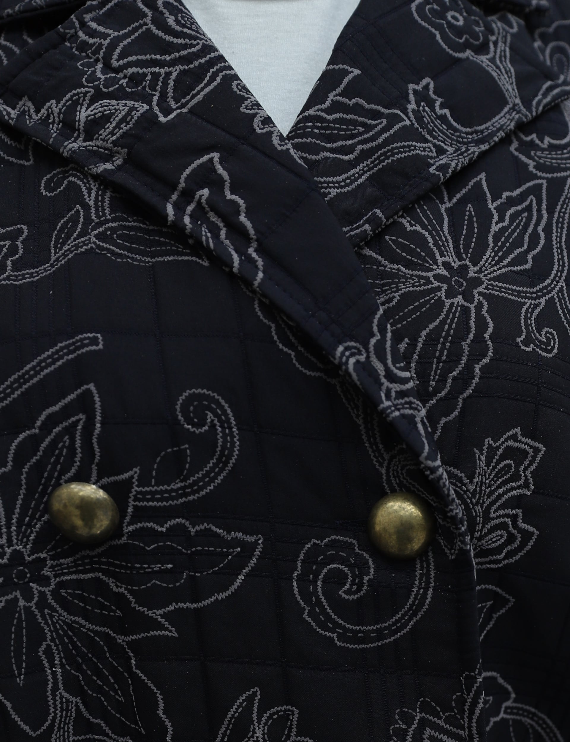 Quilted Shirt-Collar Mixed Print Button-Front Jacket - Dark Navy - Podyumplus - by Peralane - photo 8