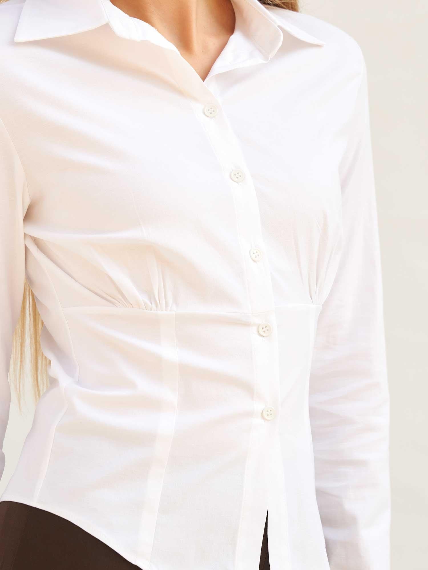 White Poplin Blouse with Corsage Detail and Long Sleeves - Lefon - by Peralane - photo 5
