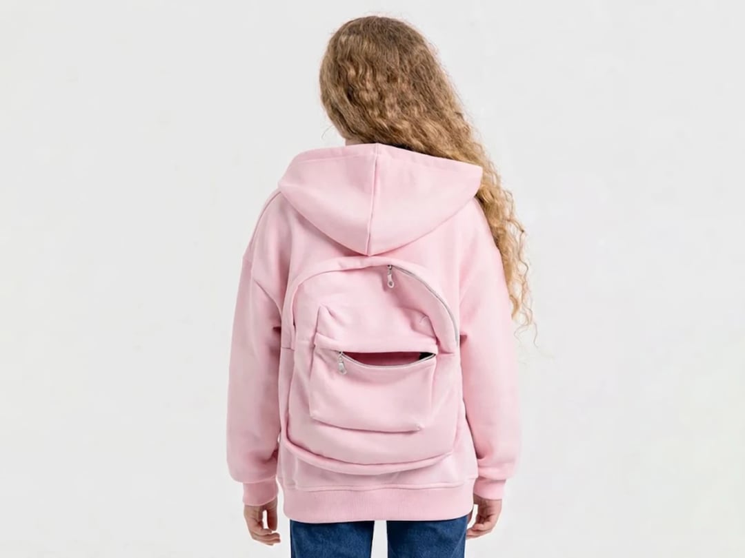 Girls' Pink Hooded Sweatshirt with Integrated Backpack - ÖZ Bebe - by Peralane