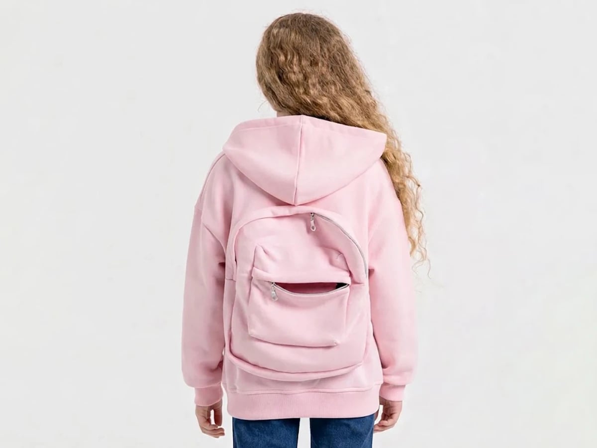 Girls' Pink Hooded Sweatshirt with Integrated Backpack - ÖZ Bebe - by Peralane