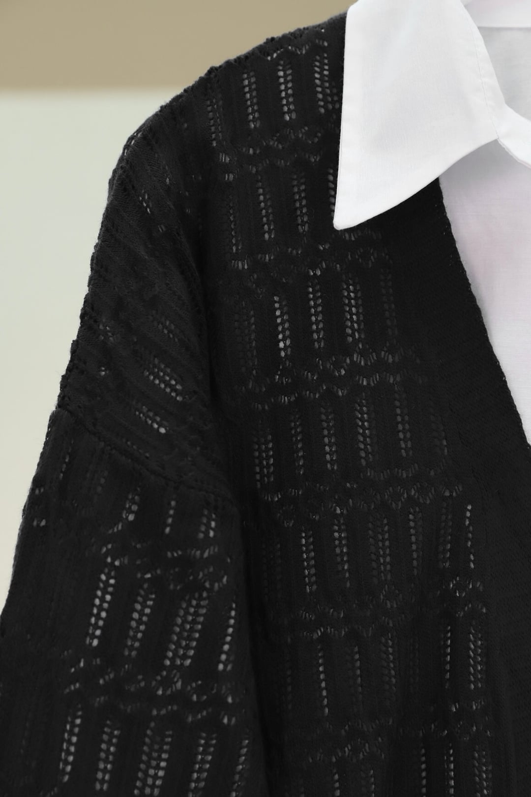 Black Openwork Knit Cardigan - Podyumplus - by Peralane - photo 4