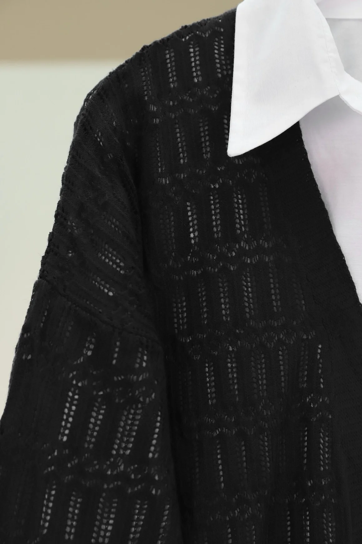 Black Openwork Knit Cardigan - Podyumplus - by Peralane - photo 4