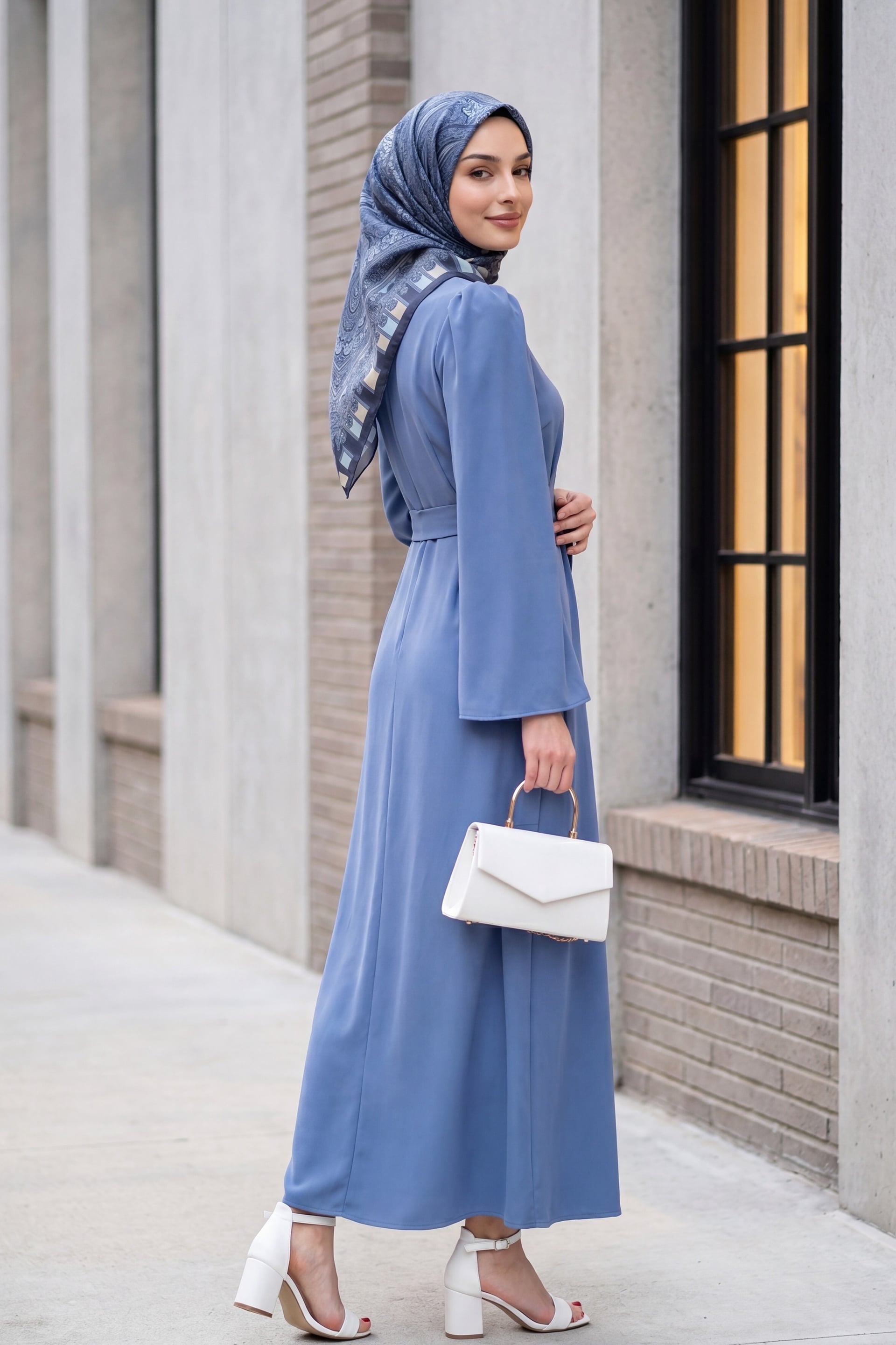 Hakim Collar Belted Dress - Blue - Podyumplus - by Peralane - photo 5