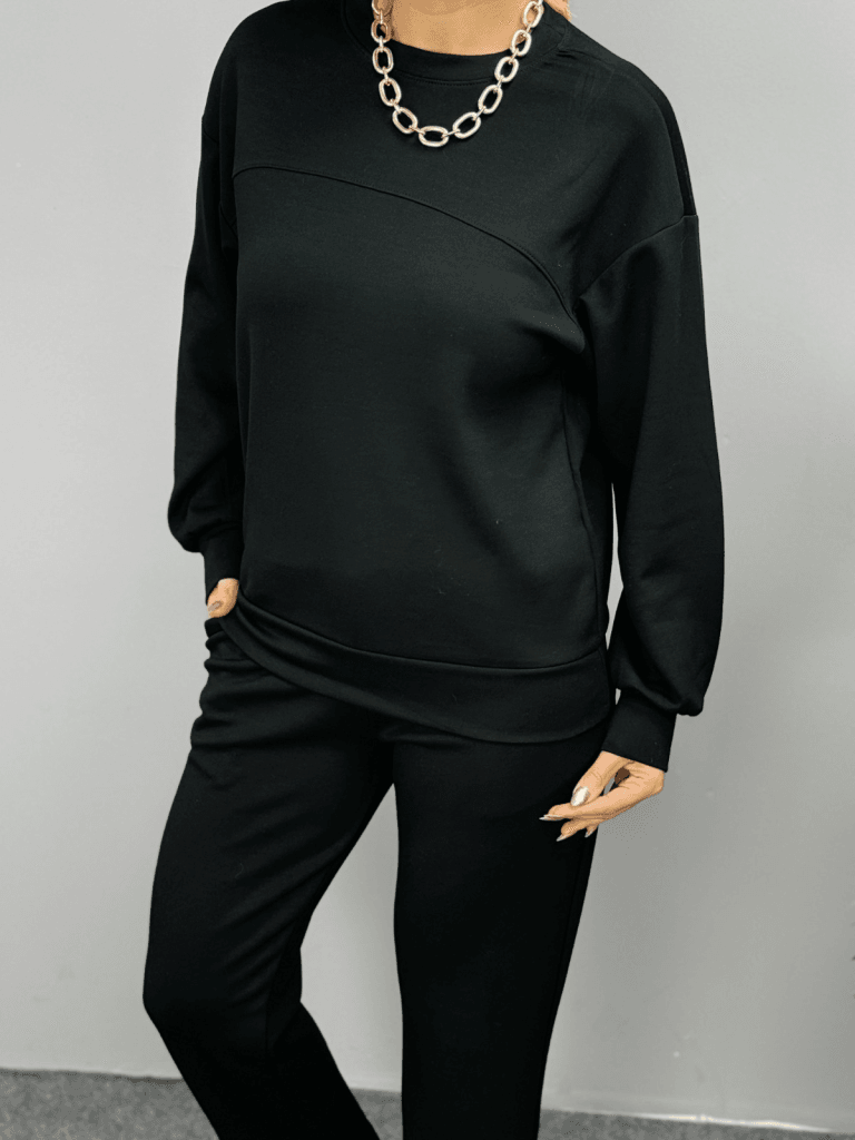 Black Viscose Two-Thread Long Sleeve Crew Neck Sweatshirt and Trousers Set - Janes - by Peralane - photo 3