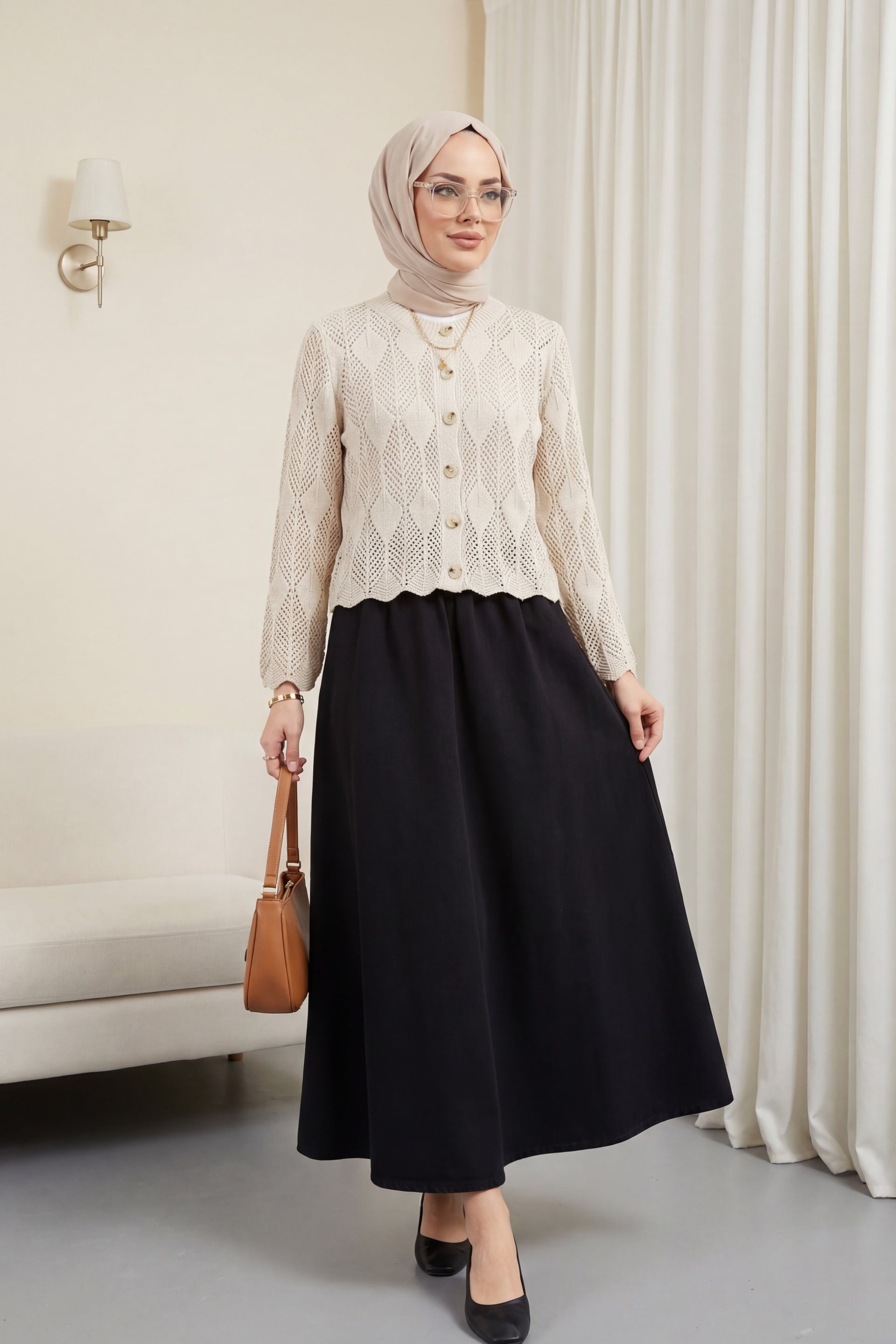 Black Elastic Waist Denim-Style Maxi Skirt with Buckle Detail - Podyumplus - by Peralane - photo 4