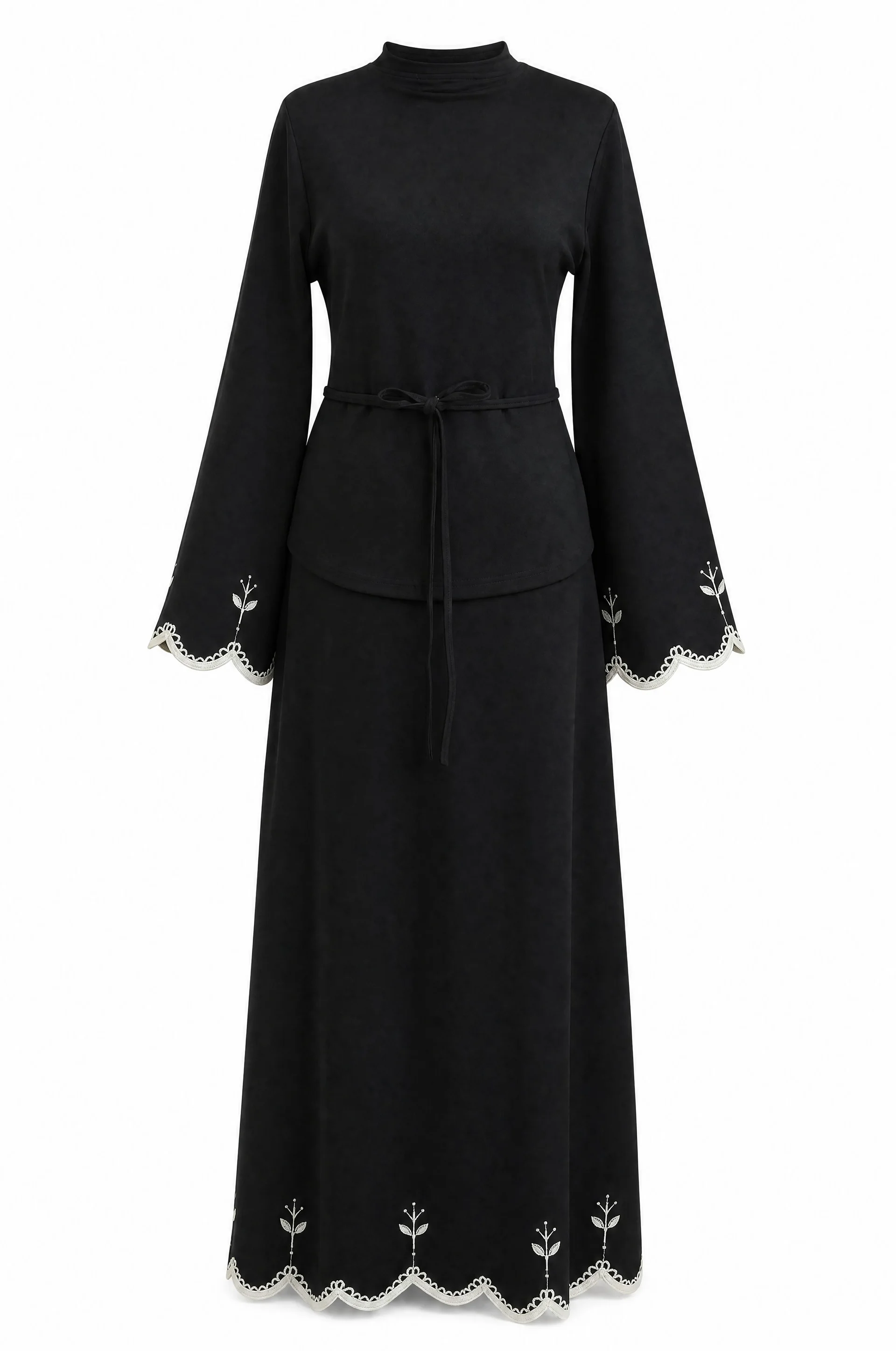 Embroidered Waist-Tied Skirt Set - Black - Podyumplus - by Peralane - photo 5