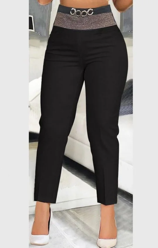 Women's High-Waist Crepe Trousers with Rhinestone and Chain Detail - Janes - by Peralane - photo 2