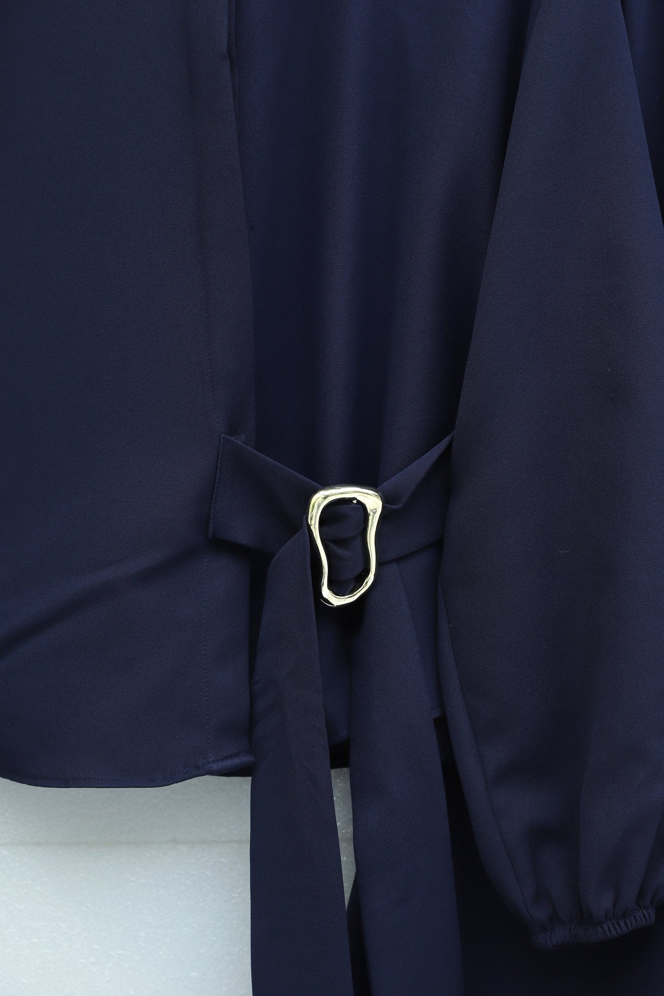Navy Blue Crepe Modest Dress Set with Belt and Elastic Cuffs - Podyumplus - by Peralane - photo 6