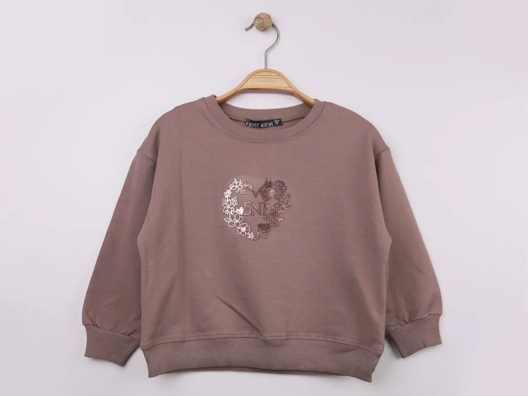 Girls' Rose Gold Heart Print Sweatshirt - Dark Brown - First Kids - by Peralane