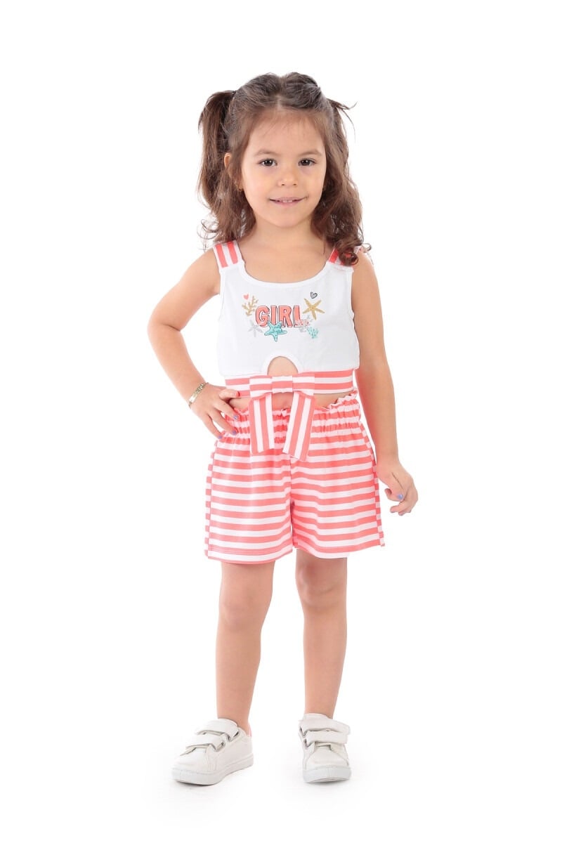Girls' Striped Crop Top and Shorts Set - Elnino - by Peralane