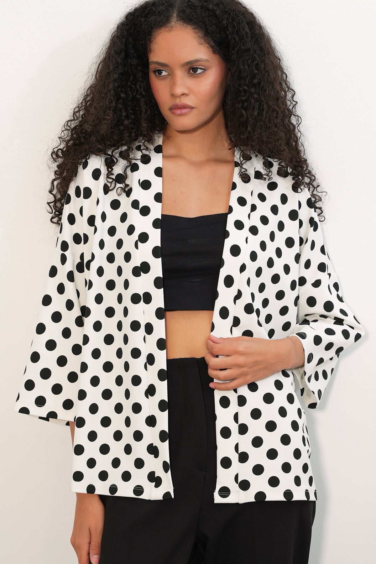 Women's Knitted Polka Dot Kimono - White - Bigdart - by Peralane - photo 2