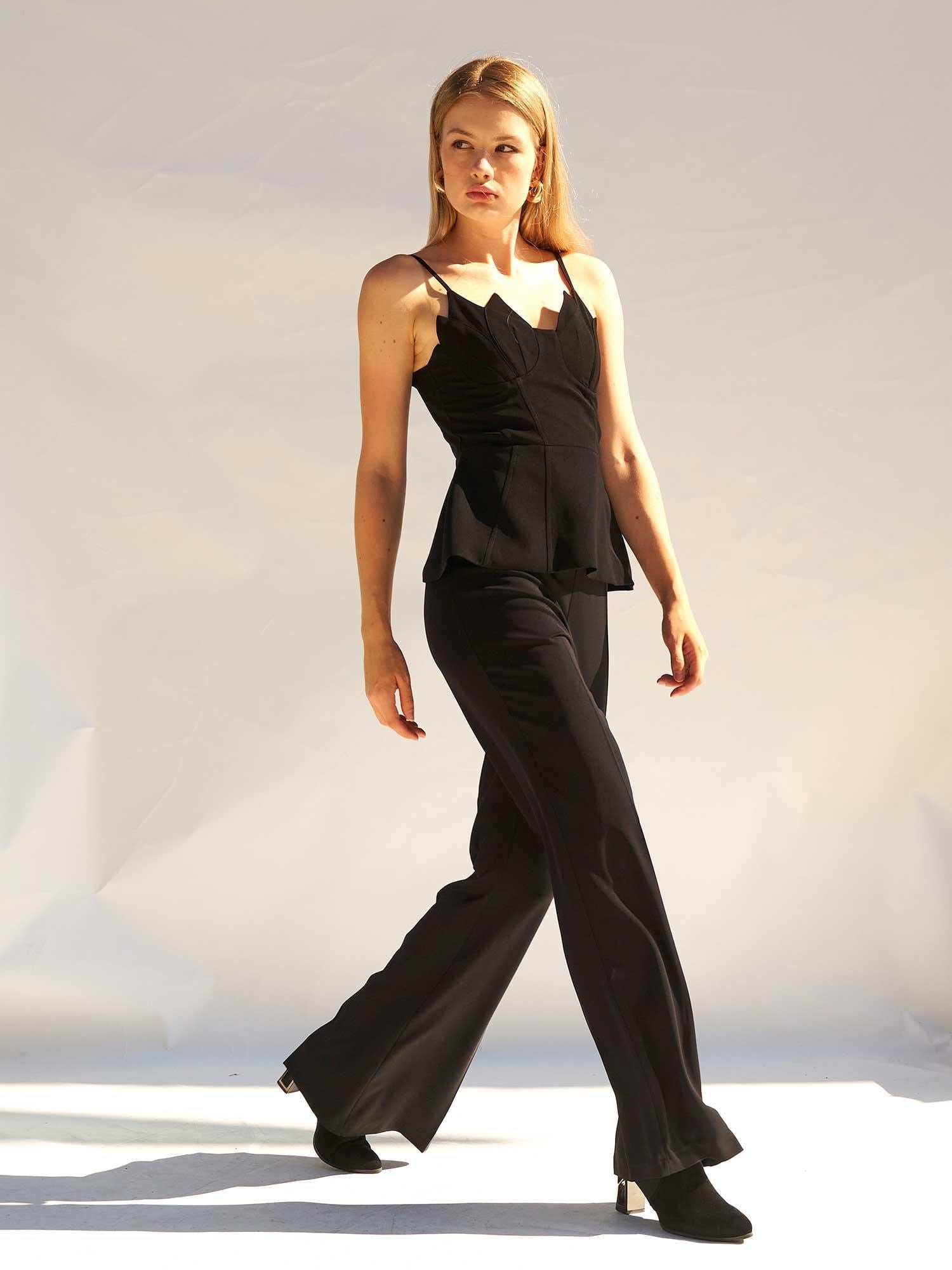 Black Peplum Top and Wide-Leg Trousers Two-Piece Set - Lefon - by Peralane - photo 7