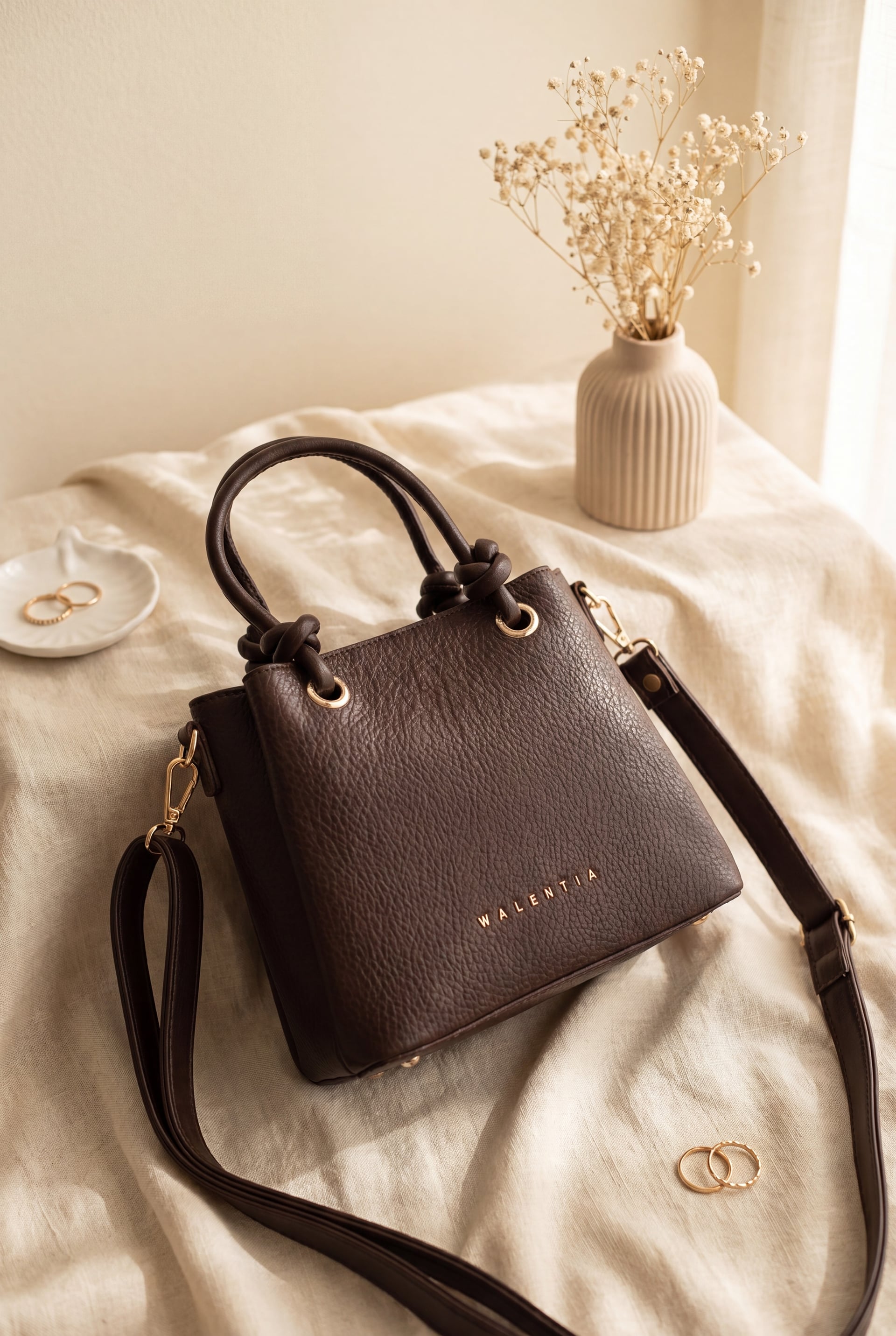 Dark Brown Multi-Compartment Knot Handle Crossbody Bag - Podyumplus - by Peralane