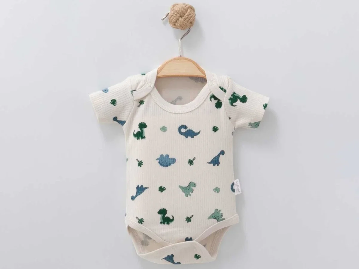 Dino Print Snap Closure Baby Bodysuit (Pack of 4) - Beige - Nayinom - by Peralane