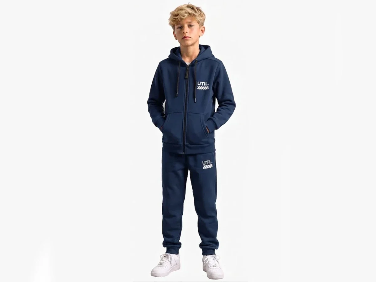 Boys' Hooded Tracksuit Set with Print - Navy Blue - Koska - by Peralane