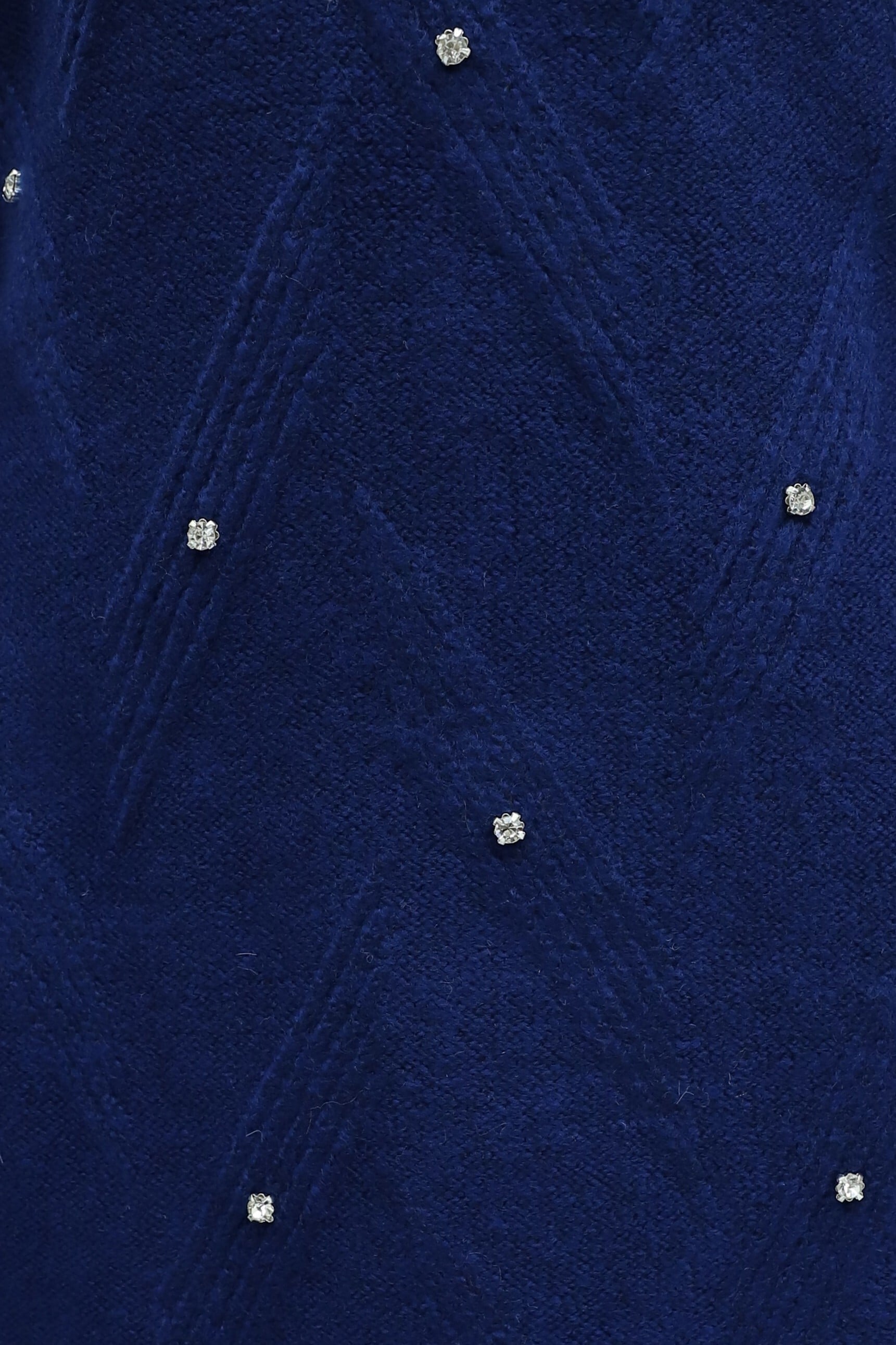 Navy Blue Rhinestone Balloon Sleeve Relaxed Knit Tunic - Podyumplus - by Peralane - photo 3