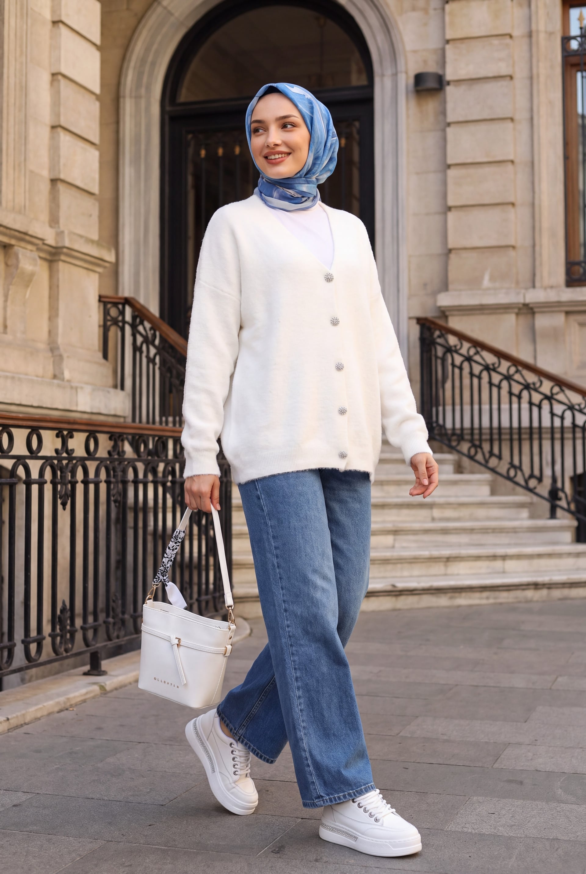 Women's White Button-Front Fringed Knit Cardigan - Podyumplus - by Peralane - photo 4