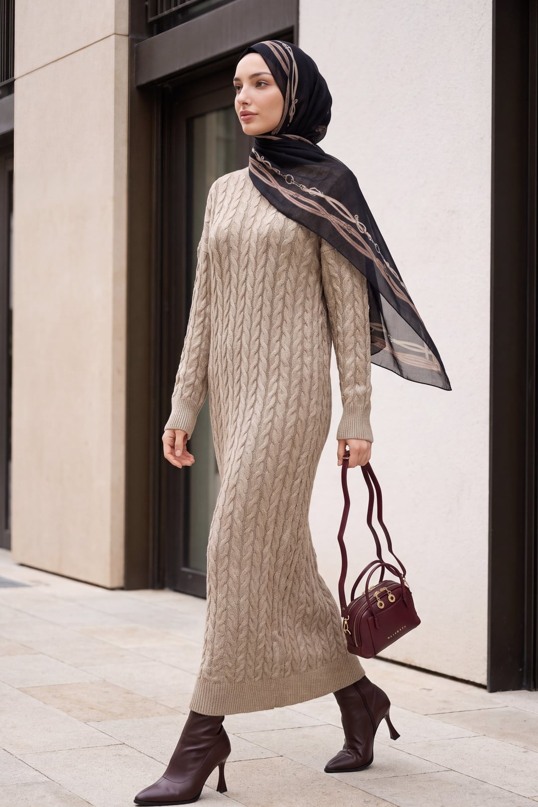 Cable Knit Sequin Knit Dress - Mink - Podyumplus - by Peralane - photo 2