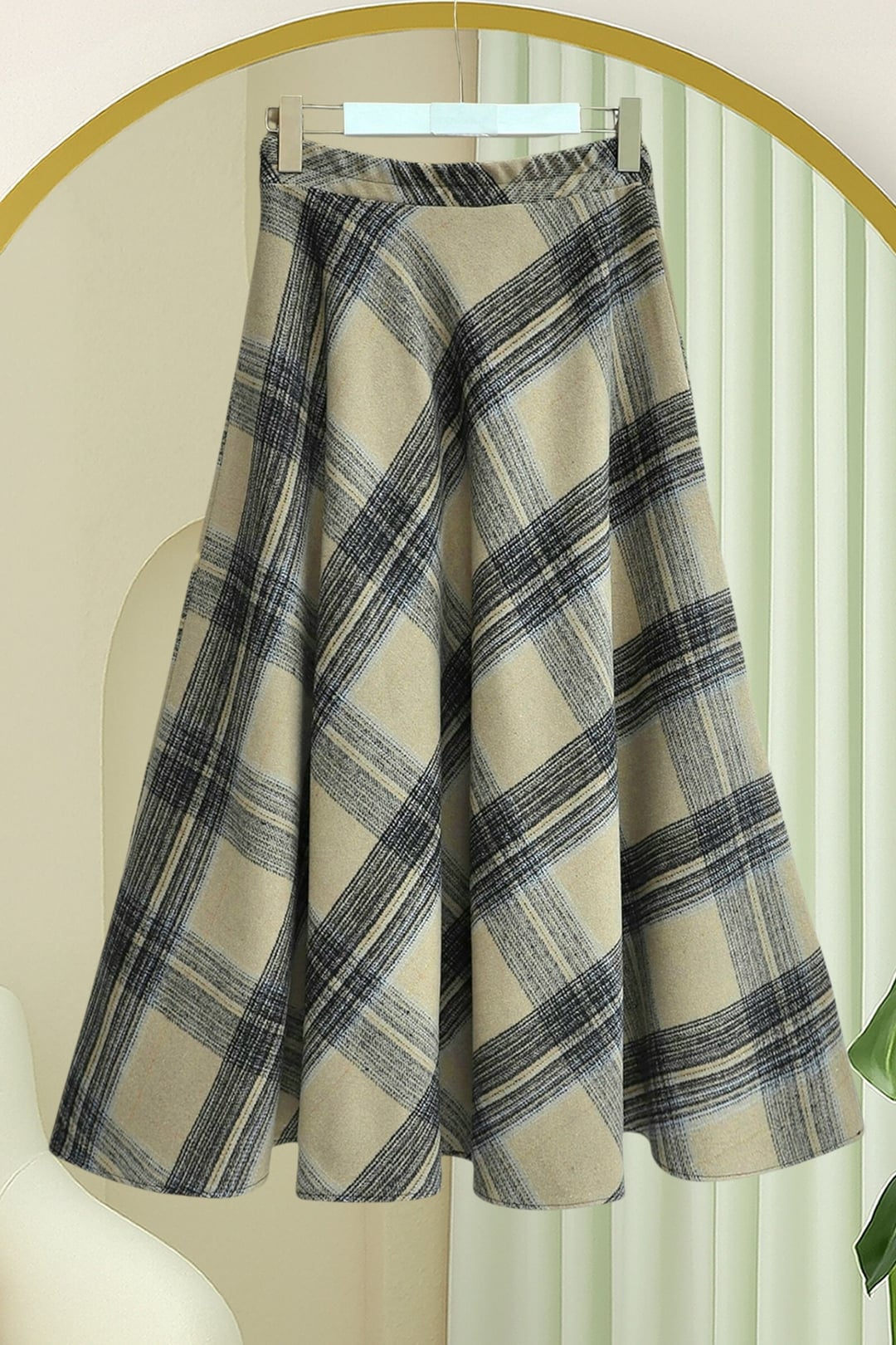 Winter Plaid A-Line Skirt with Side Zipper - Mink - Podyumplus - by Peralane - photo 4