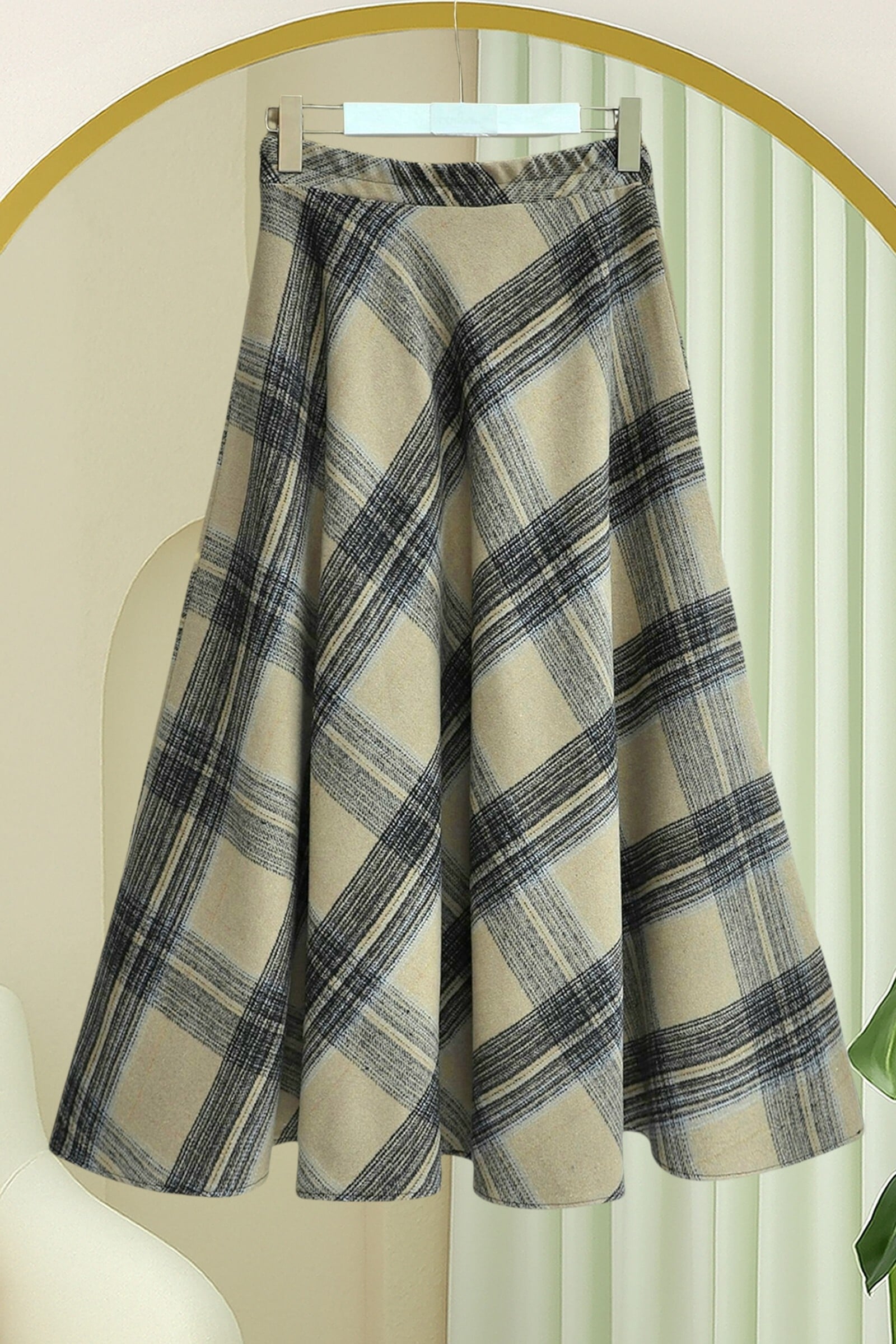 Winter Plaid A-Line Skirt with Side Zipper - Mink - Podyumplus - by Peralane - photo 4