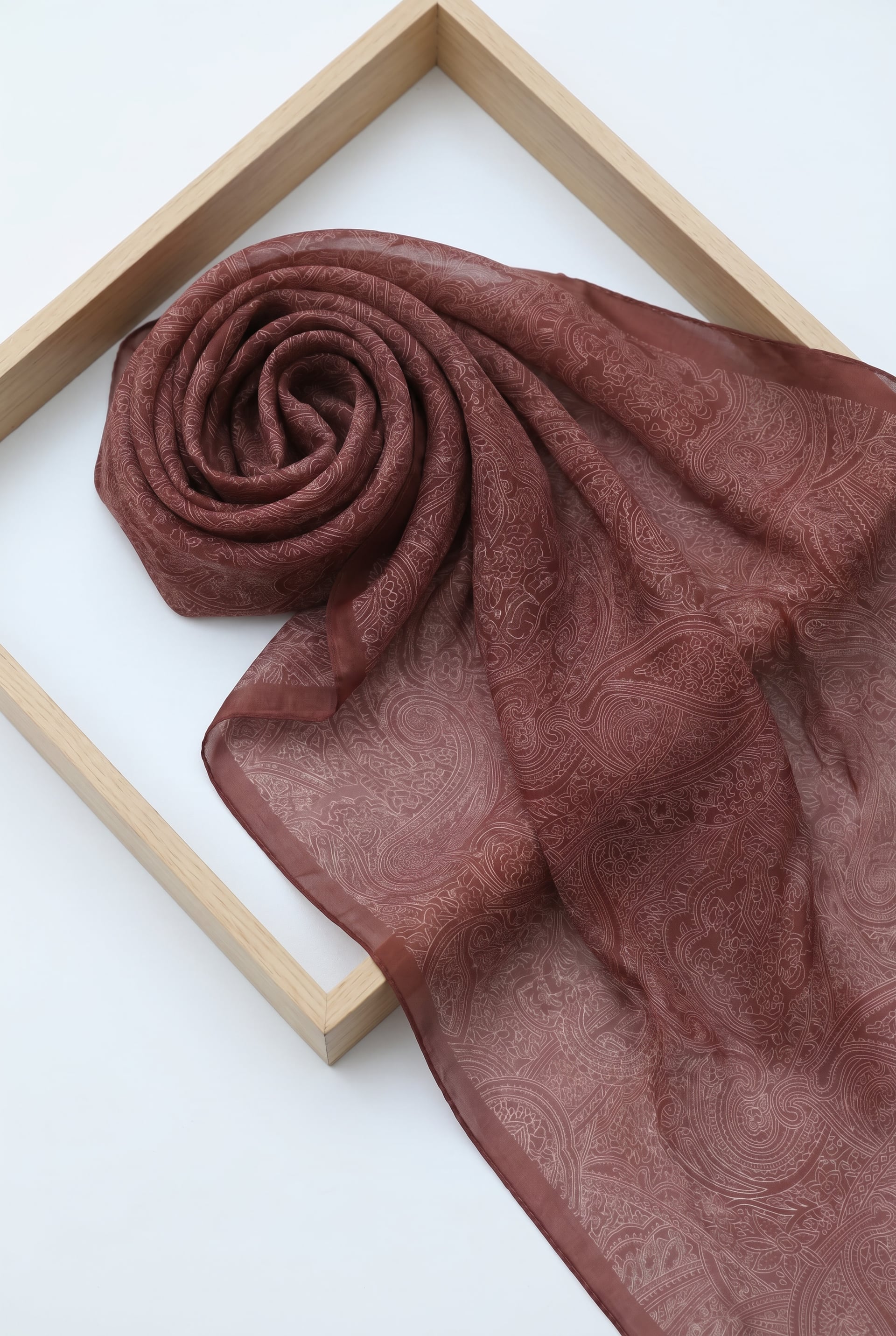 Fine Striped Embroidered Cotton Shawl - Burgundy - Podyumplus - by Peralane - photo 2