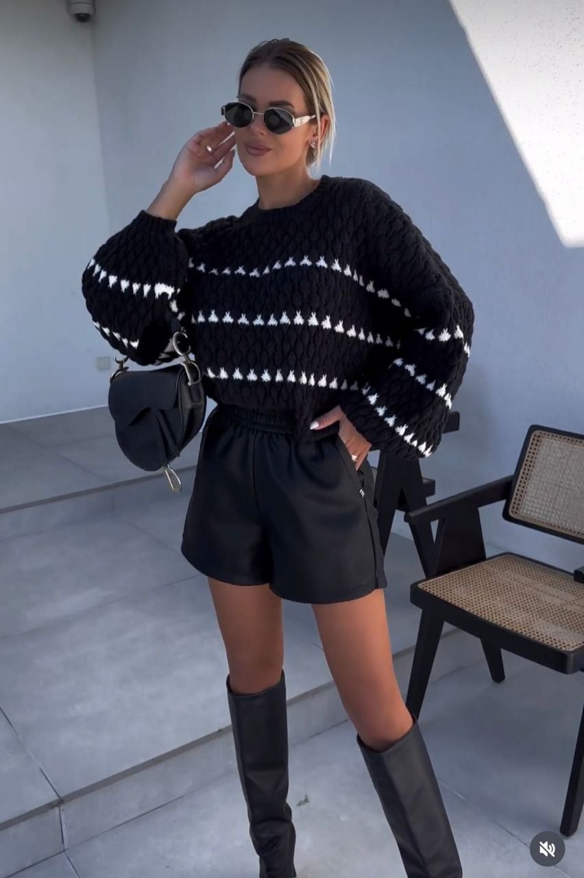 Black Zig-Zag Stripe Knit Sweatshirt - My Bee - by Peralane - photo 3